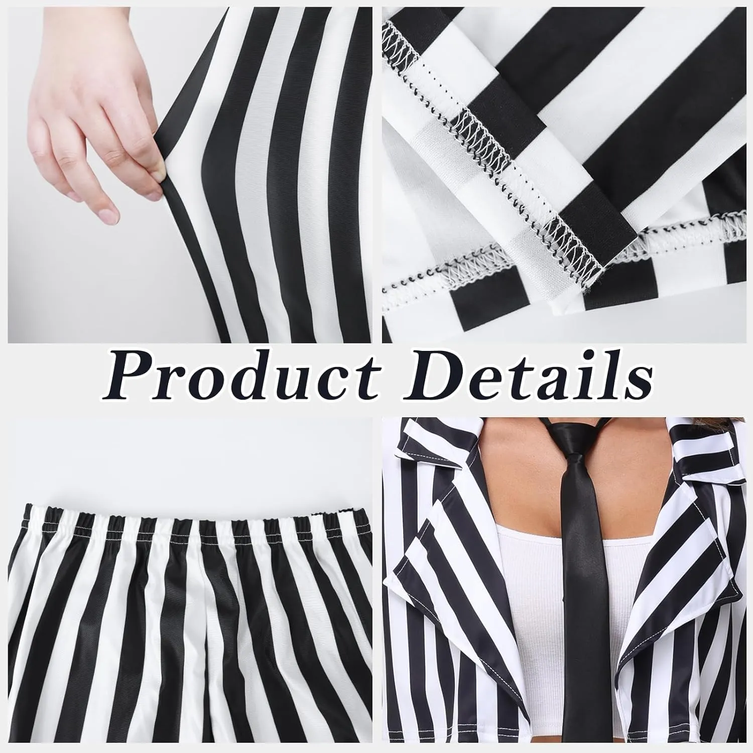 Black and White Striped Blazer and Pants for Women,Pinstripe Jacket Suit,Halloween Cosplay Parties