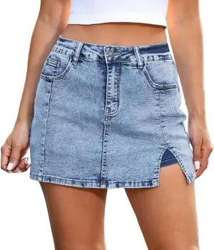 Bloomy Jean Skorts, Bloomy Skorts, High Waisted Casual Stretchy Denim Skirt Side Split Mini Skirts