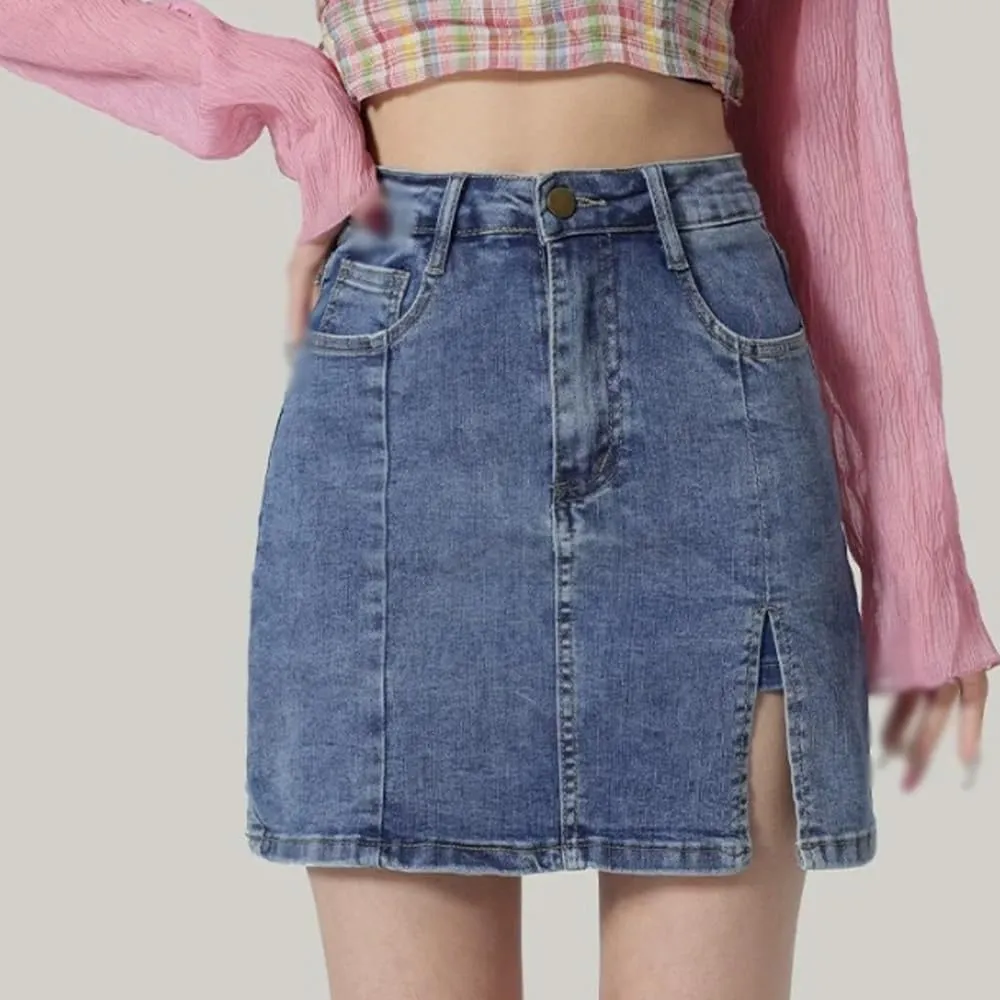 Bloomy Jean Skorts, Bloomy Skorts, High Waisted Casual Stretchy Denim Skirt Side Split Mini Skirts