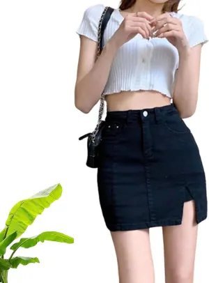 Bloomy Jean Skorts, Bloomy Skorts, Women Trendy, High Waisted Casual Stretchy Denim Skirt Side Split Mini Skirts,
