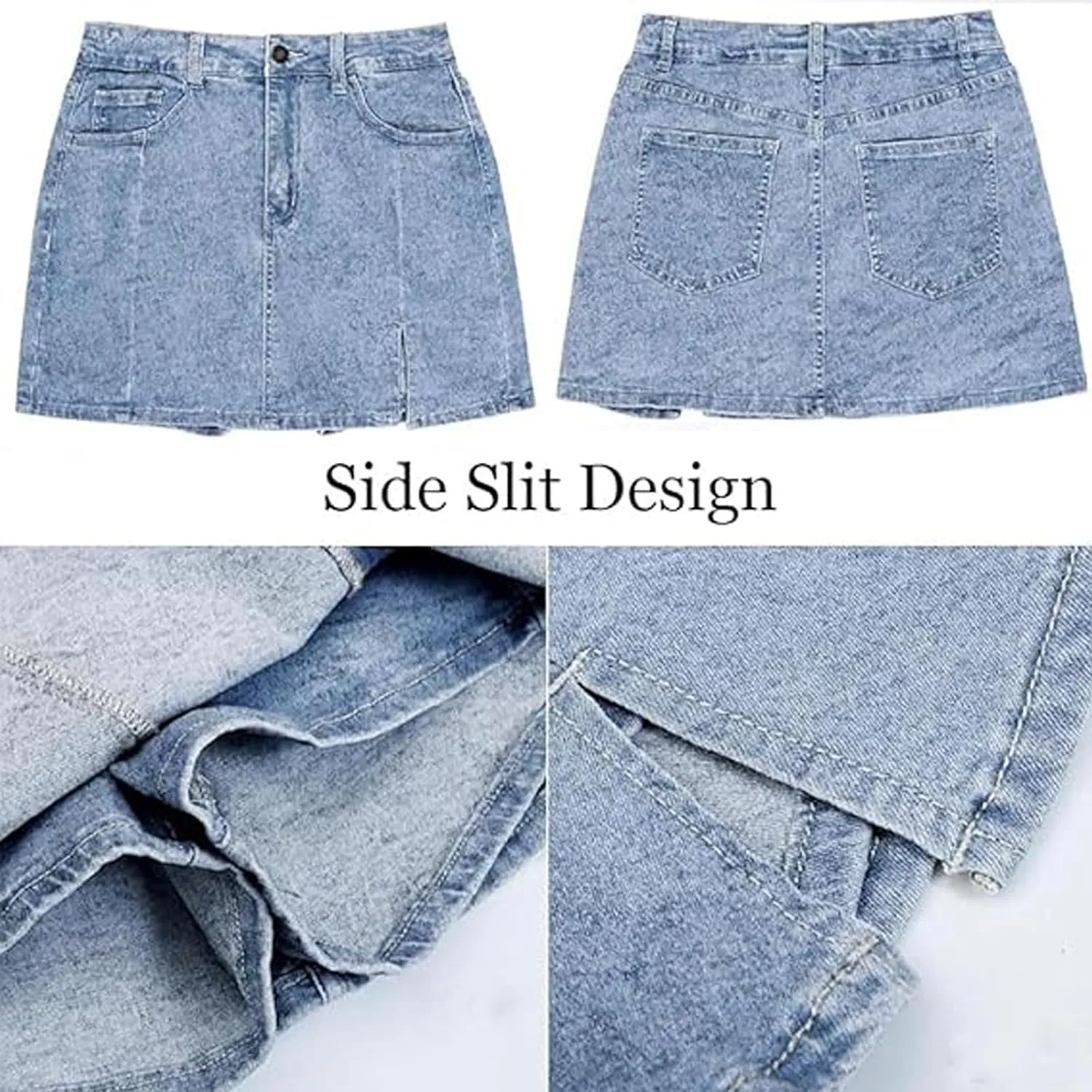 Bloomy Jean Skorts, Bloomy Skorts, Women Trendy, High Waisted Casual Stretchy Denim Skirt Side Split Mini Skirts,