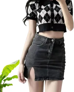 Bloomy Jean Skorts, Bloomy Skorts, Women Trendy, High Waisted Casual Stretchy Denim Skirt Side Split Mini Skirts,