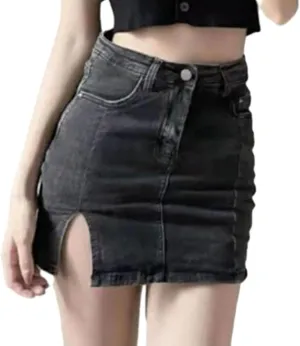Bloomy Skorts,Denim Jean Mini Shorts Slit Skirts,High Waisted Casual Stretchy Denim Skirt Side Split Mini Skirts-Four Colors