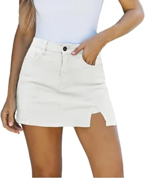 Bloomy Skorts,Denim Jean Mini Shorts Slit Skirts,High Waisted Casual Stretchy Denim Skirt Side Split Mini Skirts-Four Colors