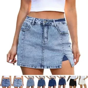 BloomySkorts Jean Skorts, Denim Jean Mini Shorts Slit Skirts for Women, High Waisted Casual Stretchy Denim Skirt