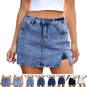 BloomySkorts Jean Skorts, Denim Jean Mini Shorts Slit Skirts for Women, High Waisted Casual Stretchy Denim Skirt
