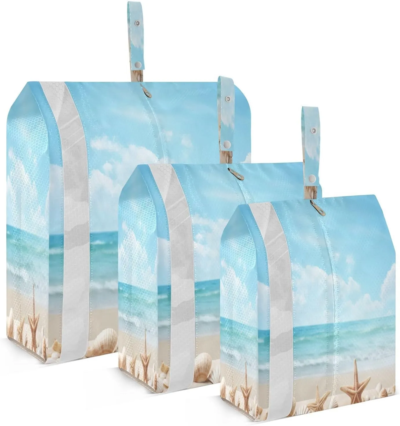 Blue Sea Wave Starfish Compression Packing Cubes Luggage Organizer Bags for Travel Suitcase Organizer for Carry on Suitcases