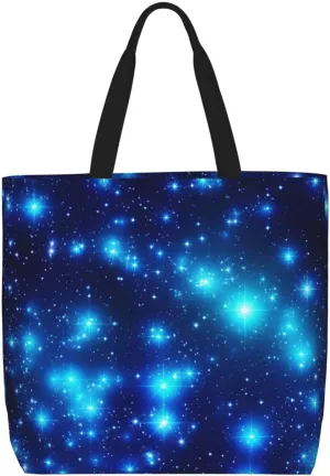Blue Shining Stars Tote Bag for Women Hobo Handbags with Zipper Large Shoulder Bag Shopping Bags Travel Purse