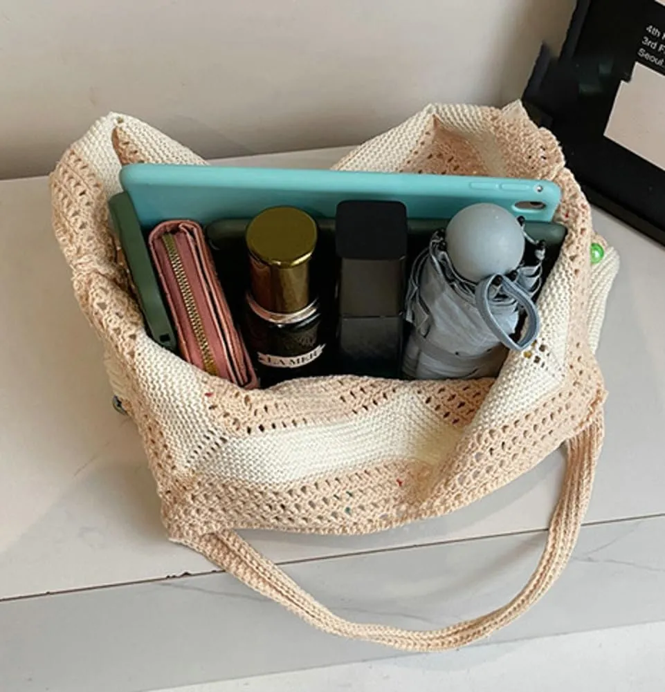 Bohemia Beach Bag Women Macrame Shoulder Tote Bags Crossbody Purse Pearl Travel Summer Knitted Handbag Hobo Bags 2025