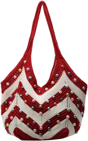 Bohemia Beach Bag Women Macrame Shoulder Tote Bags Crossbody Purse Pearl Travel Summer Knitted Handbag Hobo Bags 2025