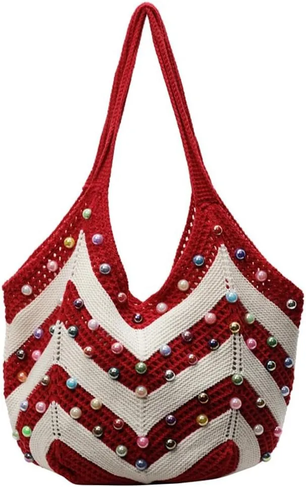 Bohemia Beach Bag Women Macrame Shoulder Tote Bags Crossbody Purse Pearl Travel Summer Knitted Handbag Hobo Bags 2025