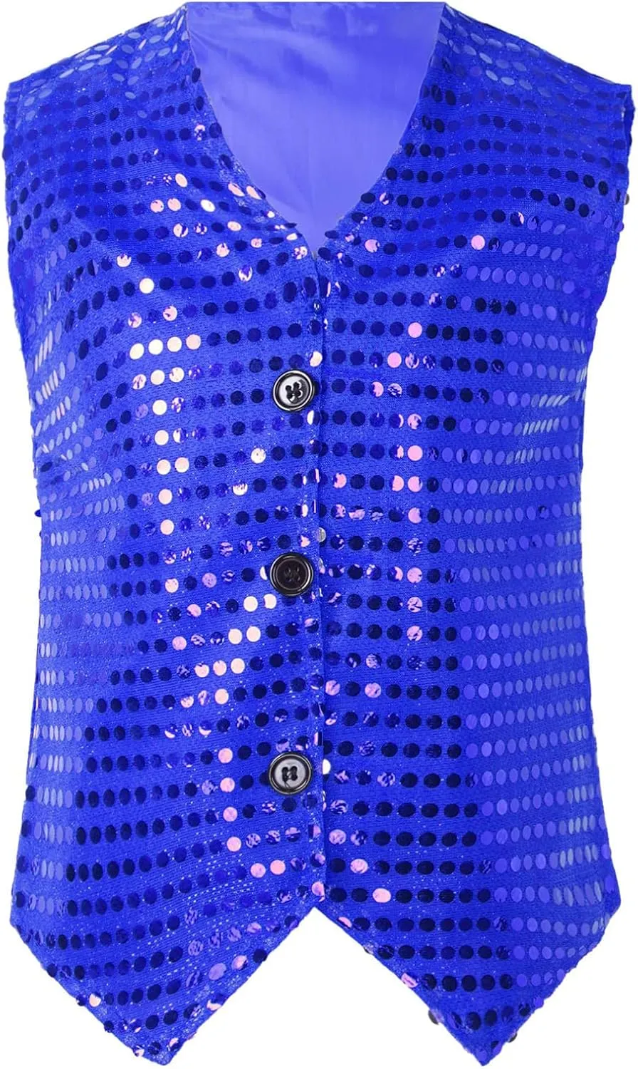 Boys Girls Sequin Waistcoat Sleeveless Hip-hop Jazz Dance Stage Performance Costume Vest Tops