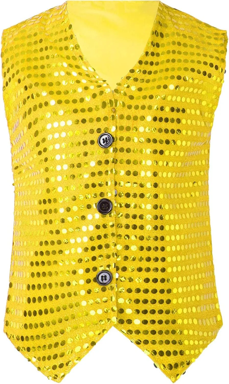 Boys Girls Sequin Waistcoat Sleeveless Hip-hop Jazz Dance Stage Performance Costume Vest Tops