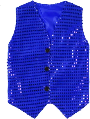 Boys Girls Sequin Waistcoat Sleeveless Hip-hop Jazz Dance Stage Performance Costume Vest Tops