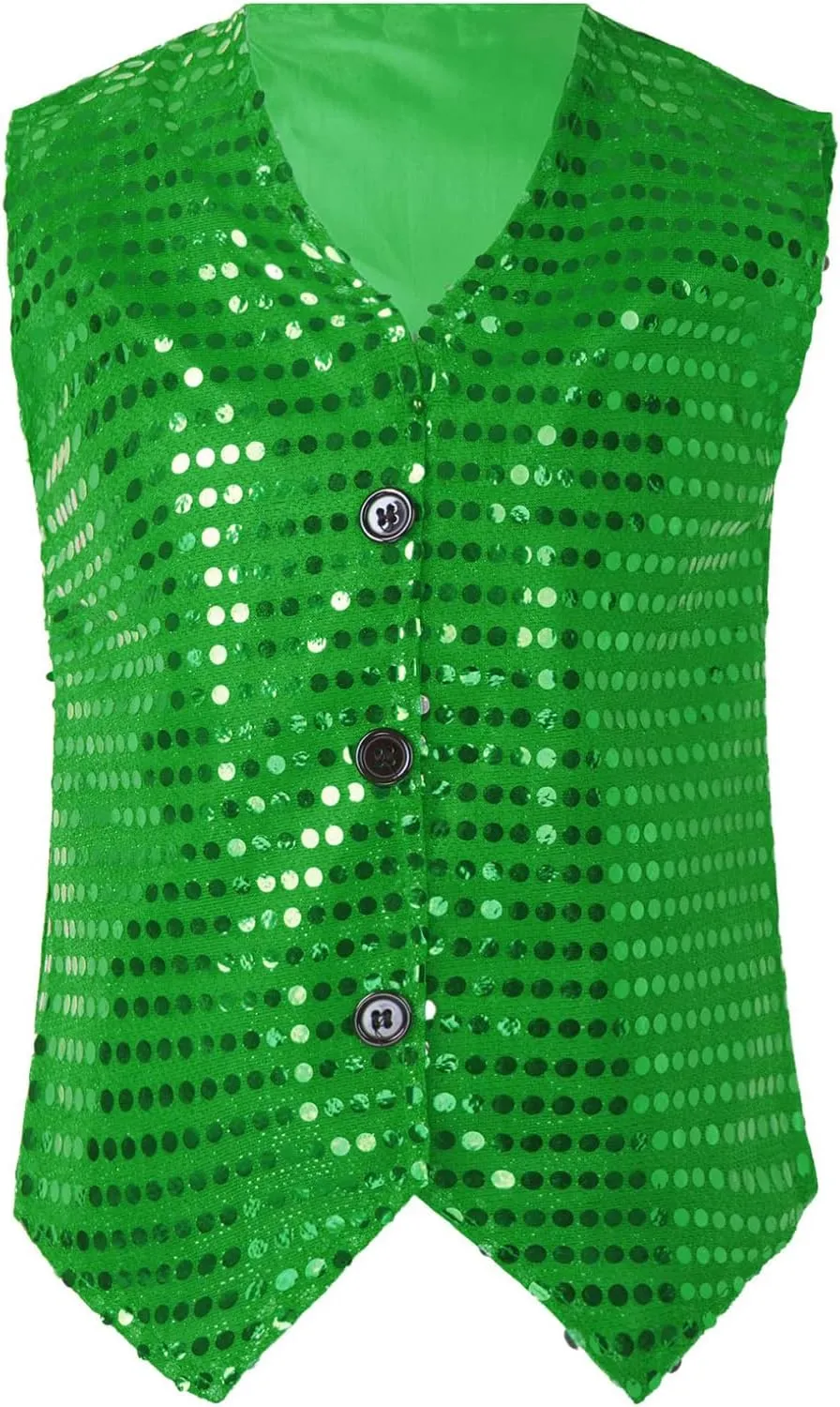 Boys Girls Sequin Waistcoat Sleeveless Hip-hop Jazz Dance Stage Performance Costume Vest Tops