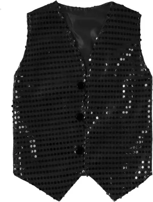 Boys Girls Sequin Waistcoat Sleeveless Hip-hop Jazz Dance Stage Performance Costume Vest Tops
