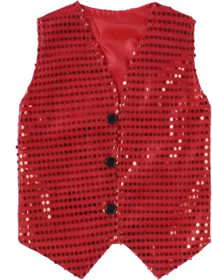 Boys Girls Sequin Waistcoat Sleeveless Hip-hop Jazz Dance Stage Performance Costume Vest Tops