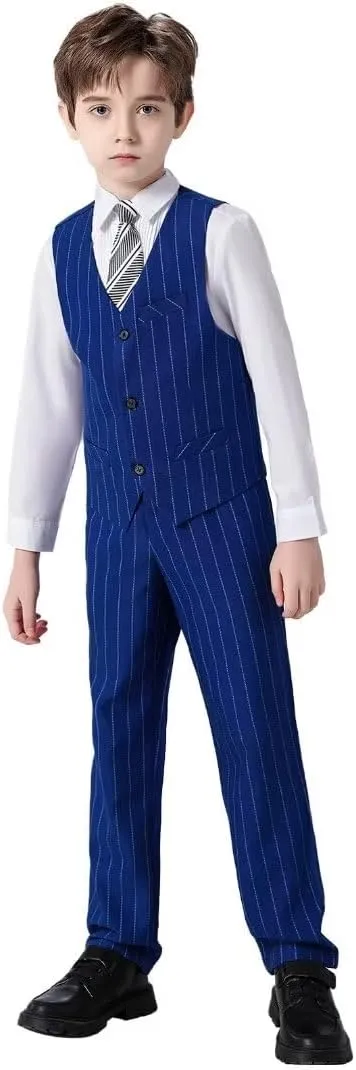Boys Pinstripe Suits Kids Wedding Bearer Outfit Toddler Boy Communion Clothes Easter Formal Suit Set with Shirt and Tie