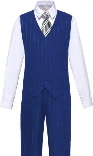 Boys Pinstripe Suits Kids Wedding Bearer Outfit Toddler Boy Communion Clothes Easter Formal Suit Set with Shirt and Tie