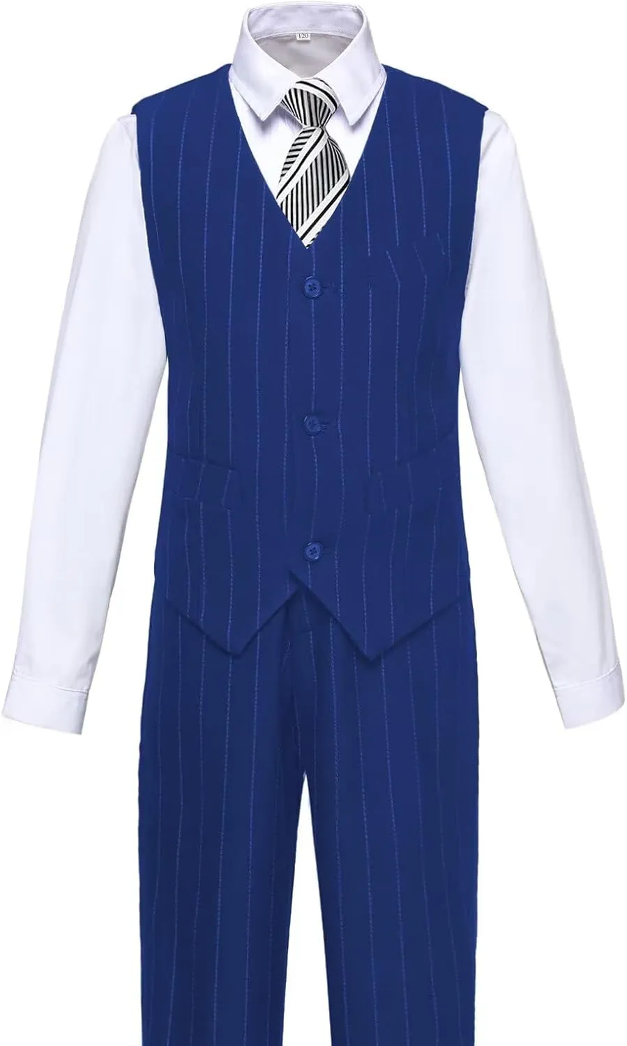 Boys Pinstripe Suits Kids Wedding Bearer Outfit Toddler Boy Communion Clothes Easter Formal Suit Set with Shirt and Tie