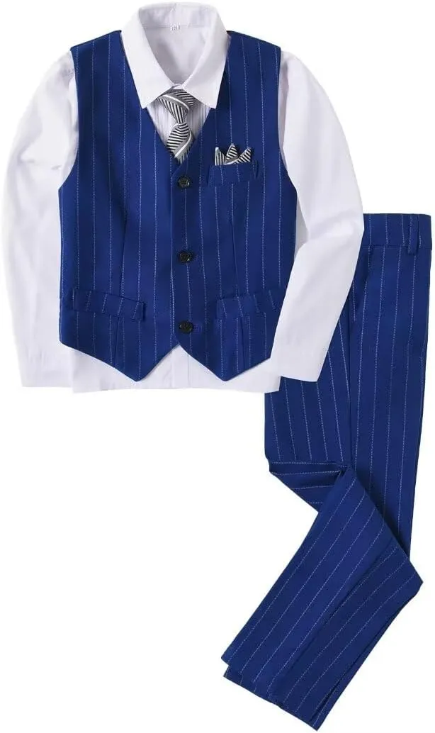 Boys Pinstripe Suits Kids Wedding Bearer Outfit Toddler Boy Communion Clothes Easter Formal Suit Set with Shirt and Tie
