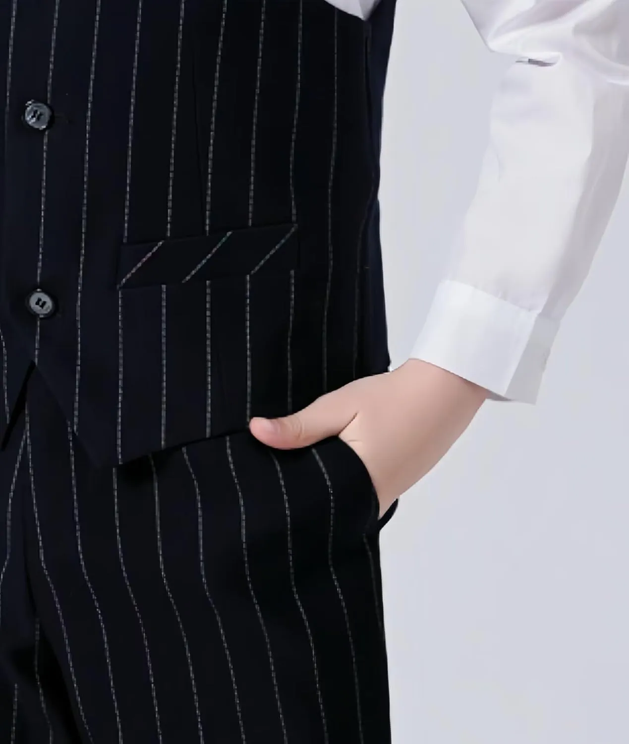 Boys Pinstripe Suits Kids Wedding Bearer Outfit Toddler Boy Communion Clothes Easter Formal Suit Set with Shirt and Tie