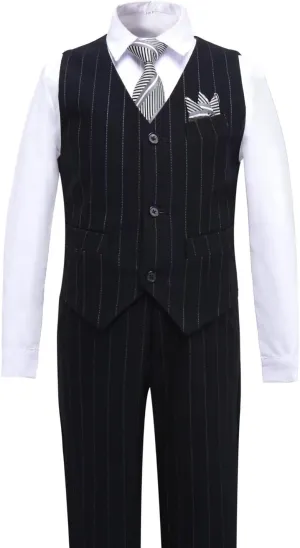 Boys Pinstripe Suits Kids Wedding Bearer Outfit Toddler Boy Communion Clothes Easter Formal Suit Set with Shirt and Tie