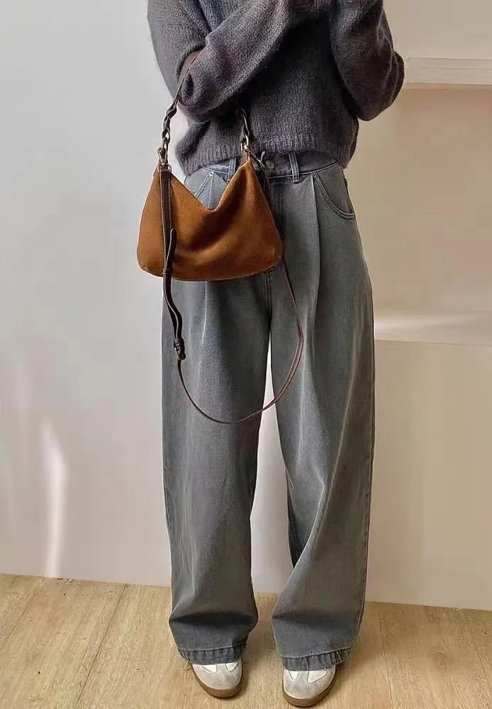 Brown Y2K Shoulder Bag, Women's Designer Hobo Handbag, One Size