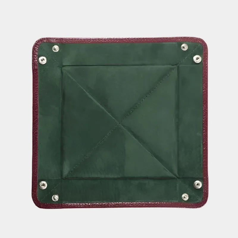 Burgundy Leather & Green Suede Small Travel Tray