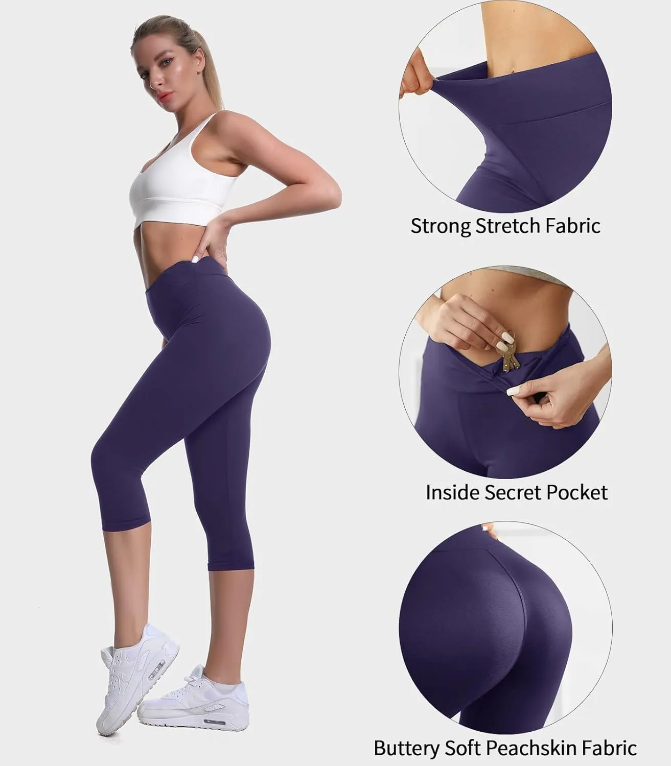 Buttery Soft High Waisted Capri Leggings for Women - Tummy Control, No See Through, Workout Yoga Pants