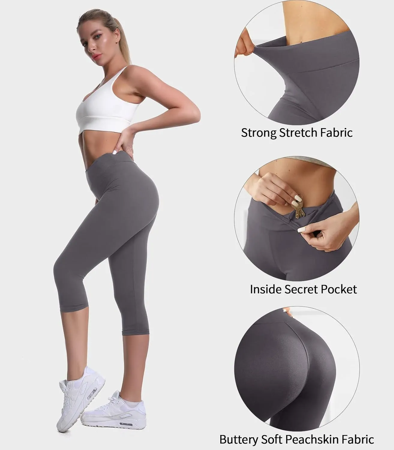 Buttery Soft High Waisted Capri Leggings for Women - Tummy Control, No See Through, Workout Yoga Pants