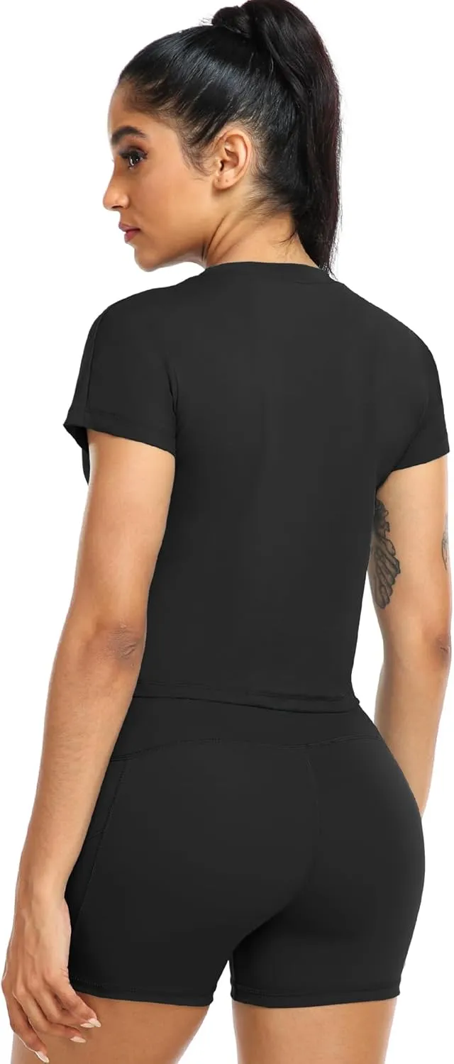CADMUS 3 Pieces Workout Crop Tops Women Dry Fit Athletic Shirts Short Sleeve for Yoga Running