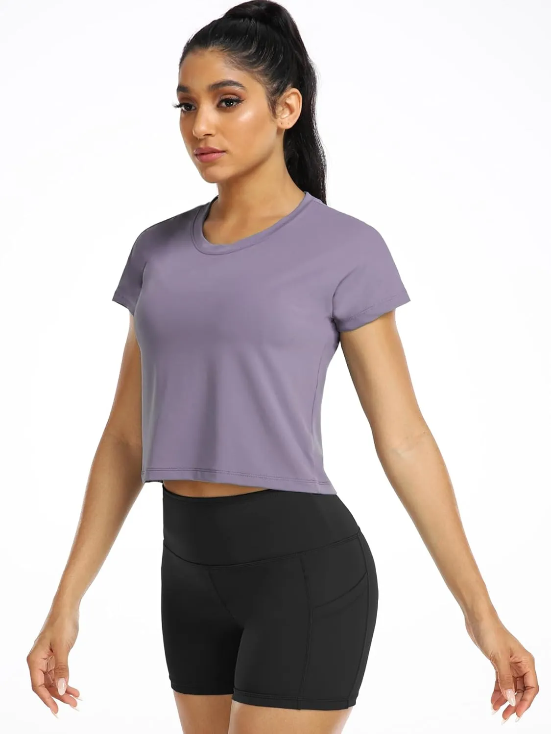 CADMUS 3 Pieces Workout Crop Tops Women Dry Fit Athletic Shirts Short Sleeve for Yoga Running