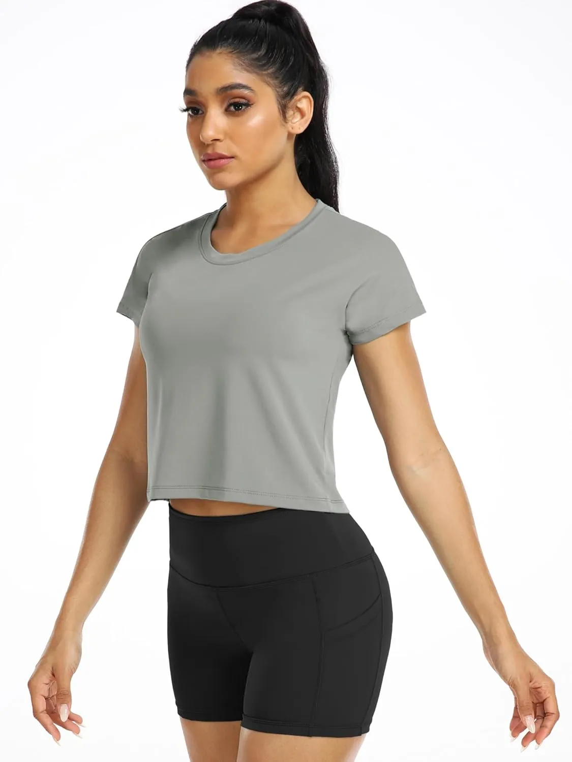 CADMUS 3 Pieces Workout Crop Tops Women Dry Fit Athletic Shirts Short Sleeve for Yoga Running
