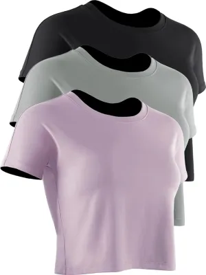 CADMUS 3 Pieces Workout Crop Tops Women Dry Fit Athletic Shirts Short Sleeve for Yoga Running
