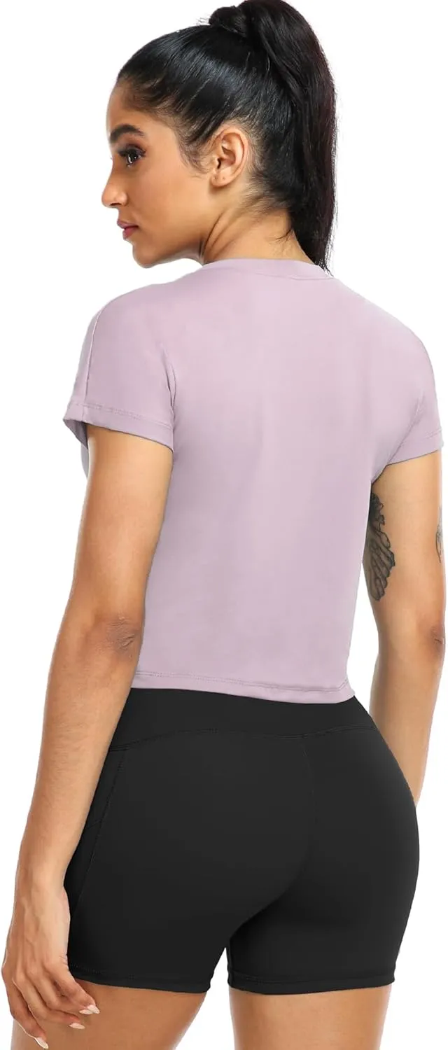 CADMUS 3 Pieces Workout Crop Tops Women Dry Fit Athletic Shirts Short Sleeve for Yoga Running