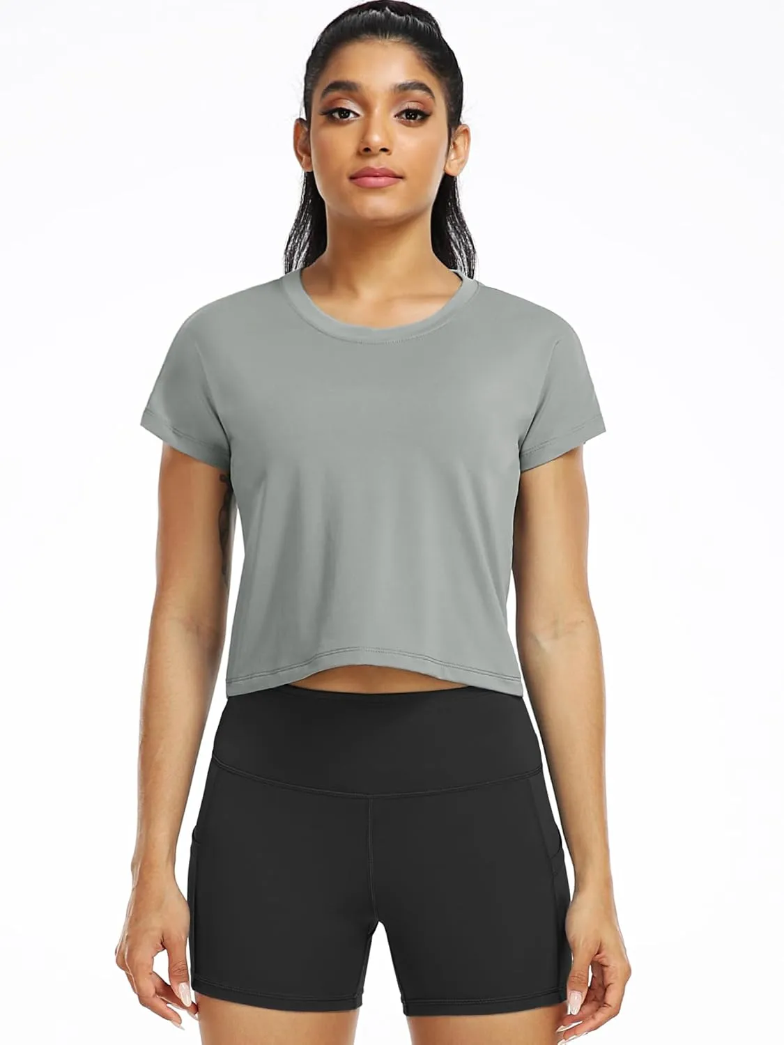 CADMUS 3 Pieces Workout Crop Tops Women Dry Fit Athletic Shirts Short Sleeve for Yoga Running