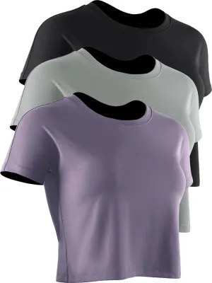 CADMUS 3 Pieces Workout Crop Tops Women Dry Fit Athletic Shirts Short Sleeve for Yoga Running