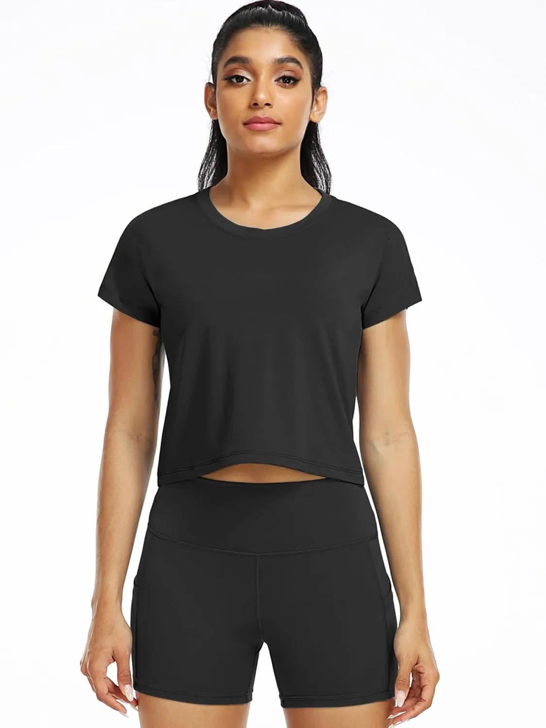 CADMUS 3 Pieces Workout Crop Tops Women Dry Fit Athletic Shirts Short Sleeve for Yoga Running