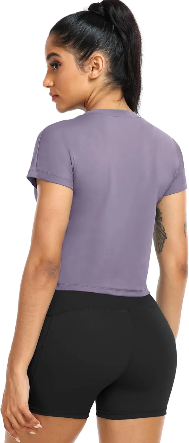 CADMUS 3 Pieces Workout Crop Tops Women Dry Fit Athletic Shirts Short Sleeve for Yoga Running