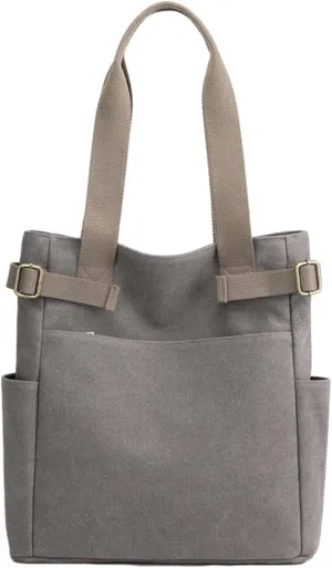 Canvas Tote Bag for Women With Pockets,Large Canvas Tote Bag With Zipper And Compartments Crossbody Work Tote Bag Fall Shoulder Bag Satchel Hobo Bag Messenger Bag For Everyday Shopping Travel (Grey)
