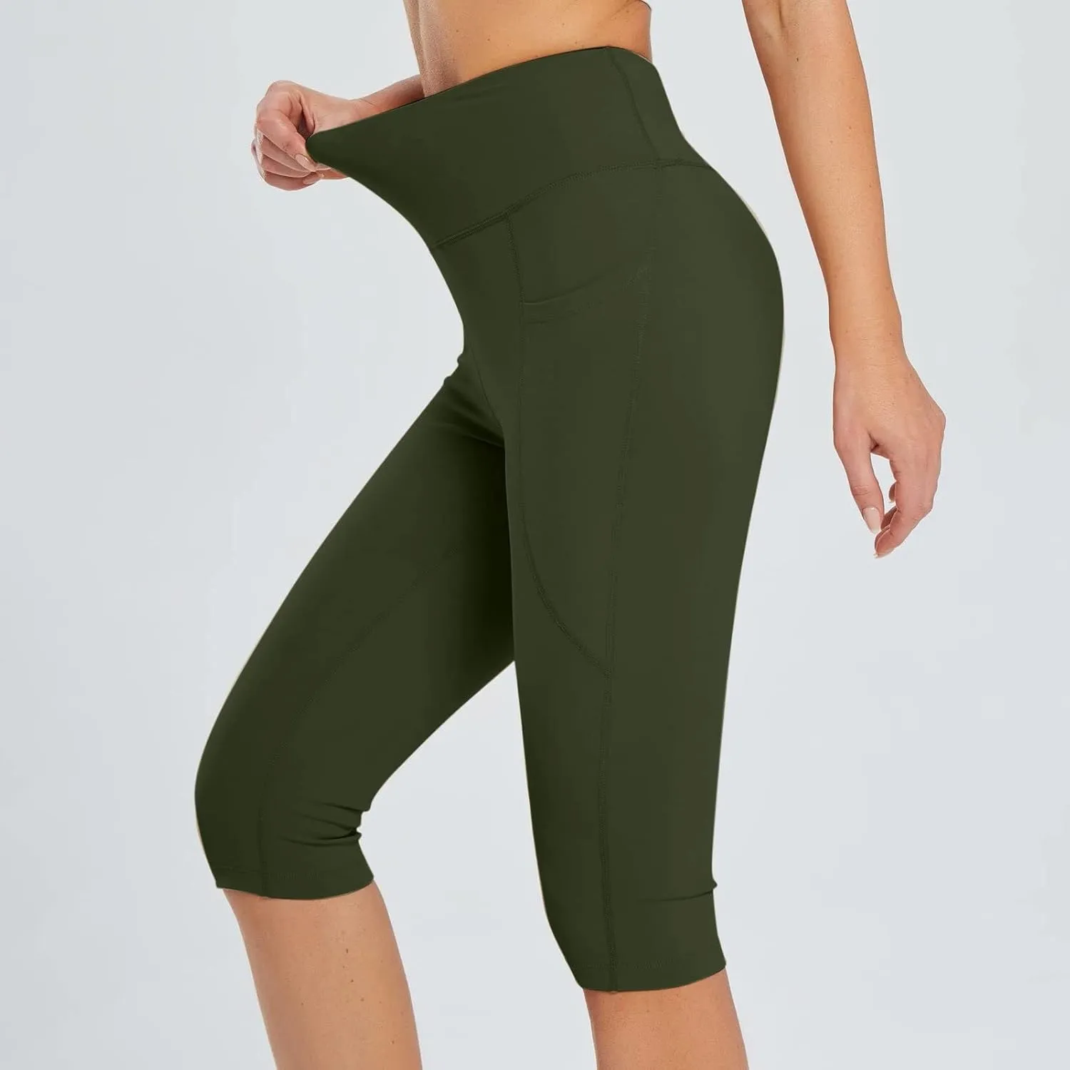 Capri Leggings for Women Tummy Control Cycling Leggings 3/4 Length Knee Length Yoga Pants for Running Cycling Workout