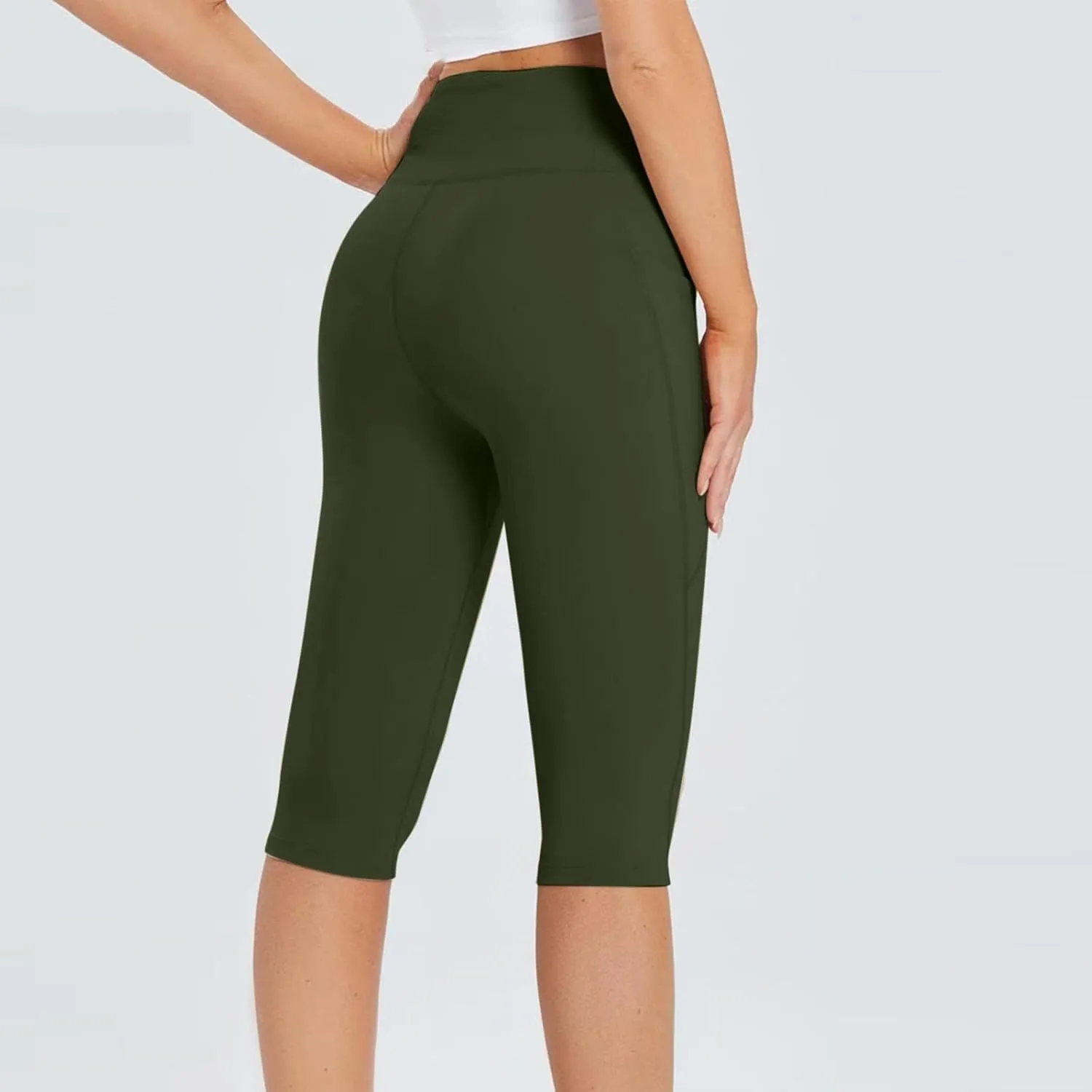 Capri Leggings for Women Tummy Control Cycling Leggings 3/4 Length Knee Length Yoga Pants for Running Cycling Workout