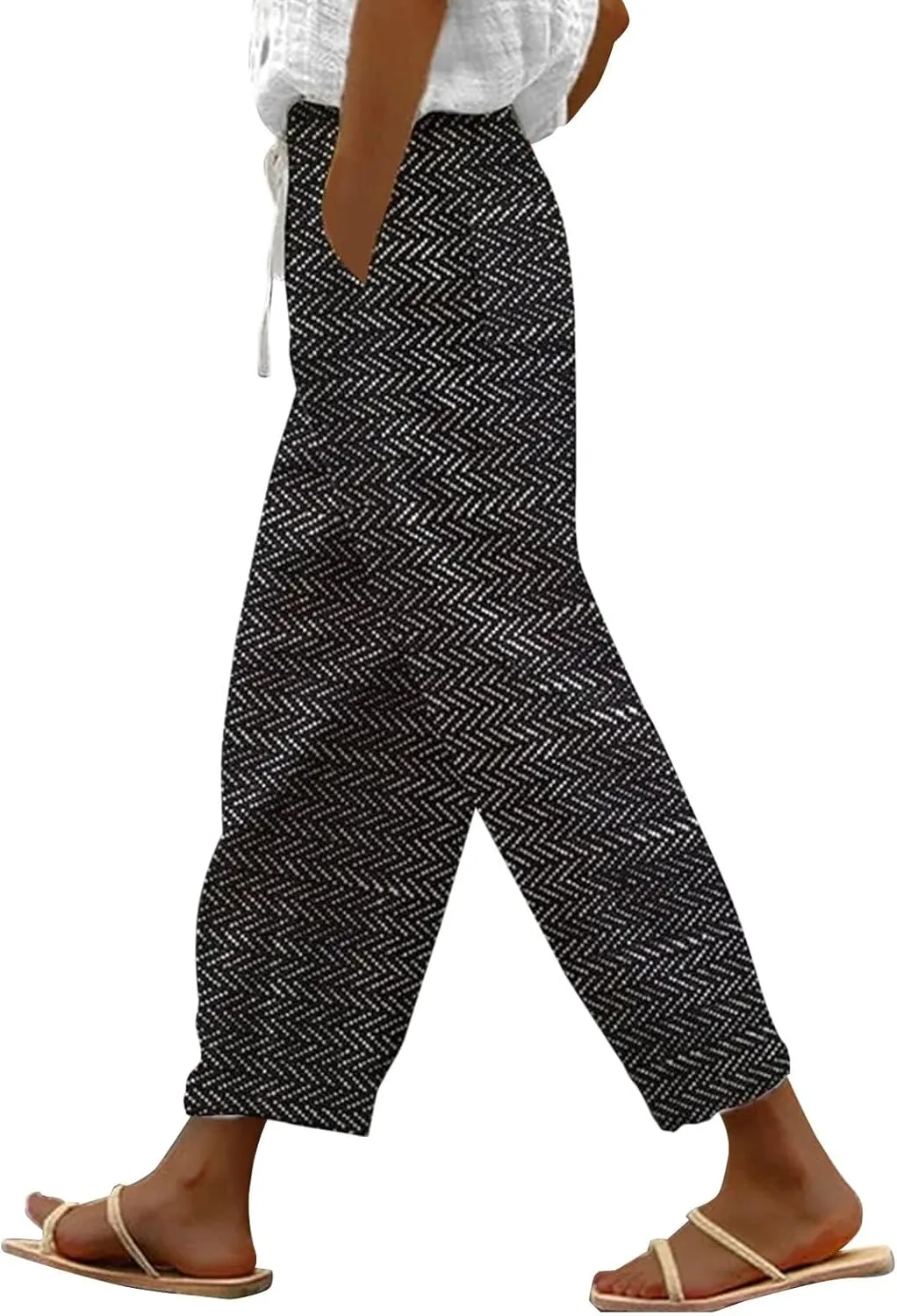 Capri Pants for Women Drawstring Capri Pants with Pockets Wide Leg Cropped Pants for Women Capri Linen Pants for