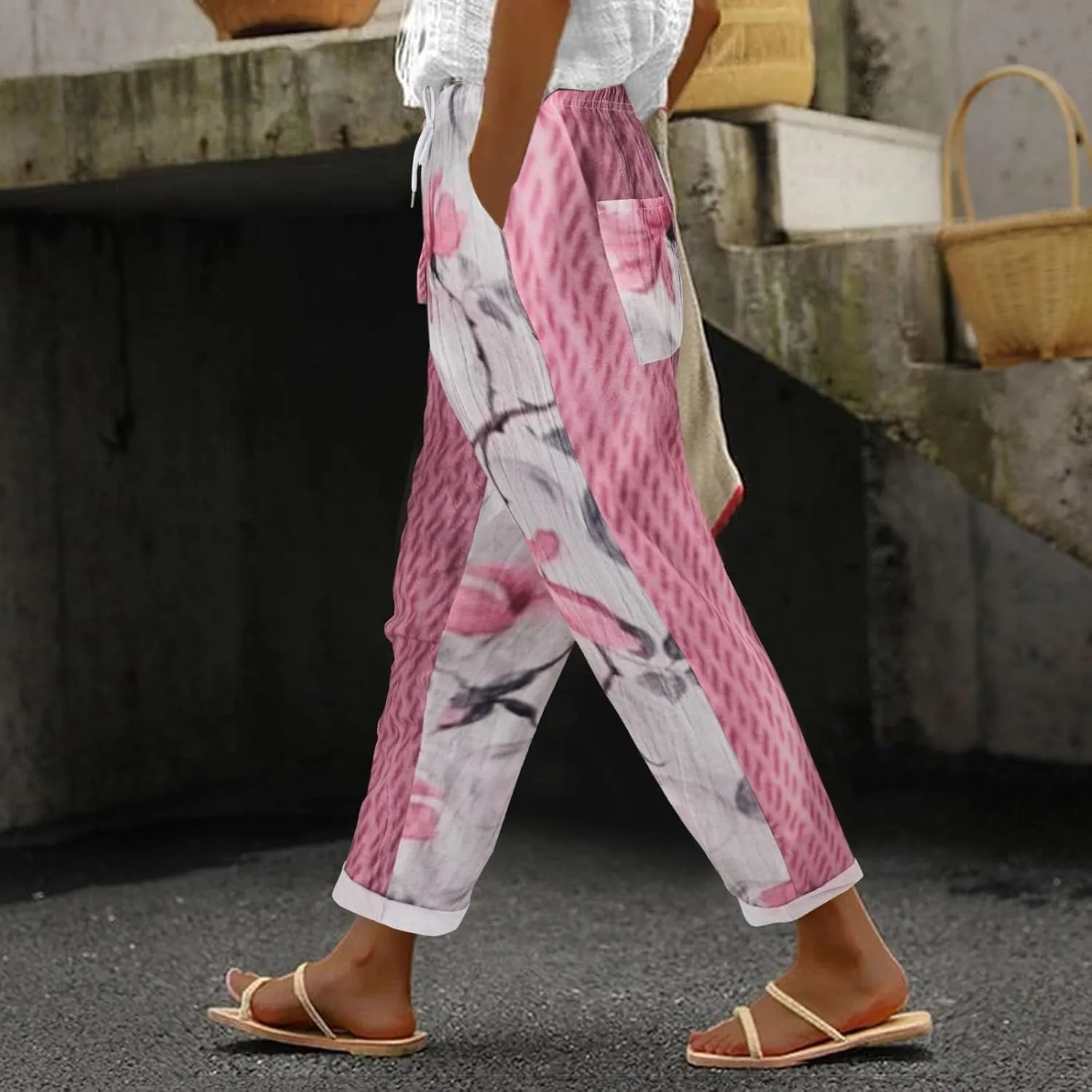 Capri Pants for Women Drawstring Capri Pants with Pockets Wide Leg Cropped Pants for Women Capri Linen Pants for