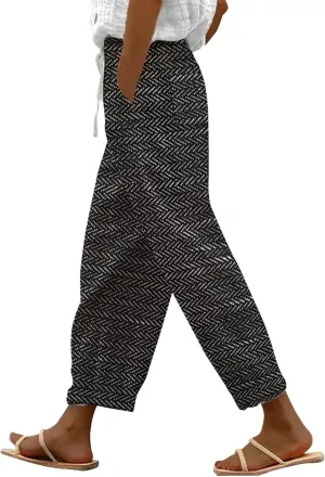 Capri Pants for Women Drawstring Capri Pants with Pockets Wide Leg Cropped Pants for Women Capri Linen Pants for