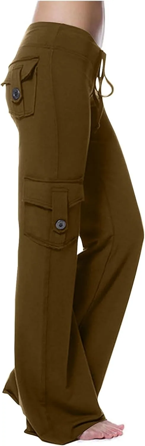 Cargo Yoga Pants for Women Plus Size High Waist Wide Leg Lounge Trousers Bootcut Flare Yoga Pant with Multi Pockets