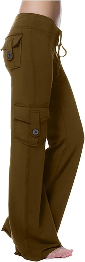 Cargo Yoga Pants for Women Plus Size High Waist Wide Leg Lounge Trousers Bootcut Flare Yoga Pant with Multi Pockets