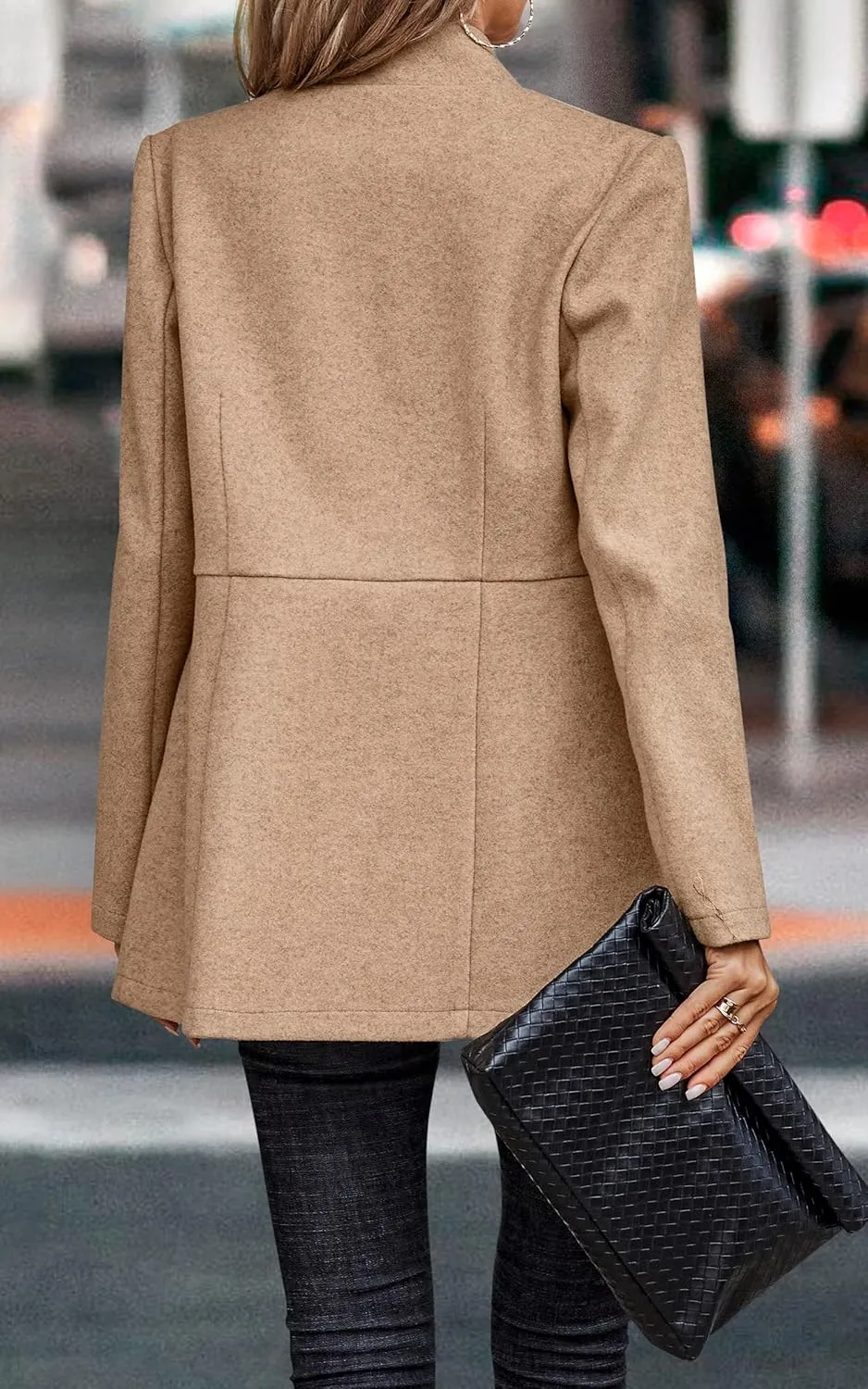 CCTOO Women's Coat Casual Open Front Blazer Long Sleeve Stand Collar Solid Trench Business Work Office Jacket Outwear
