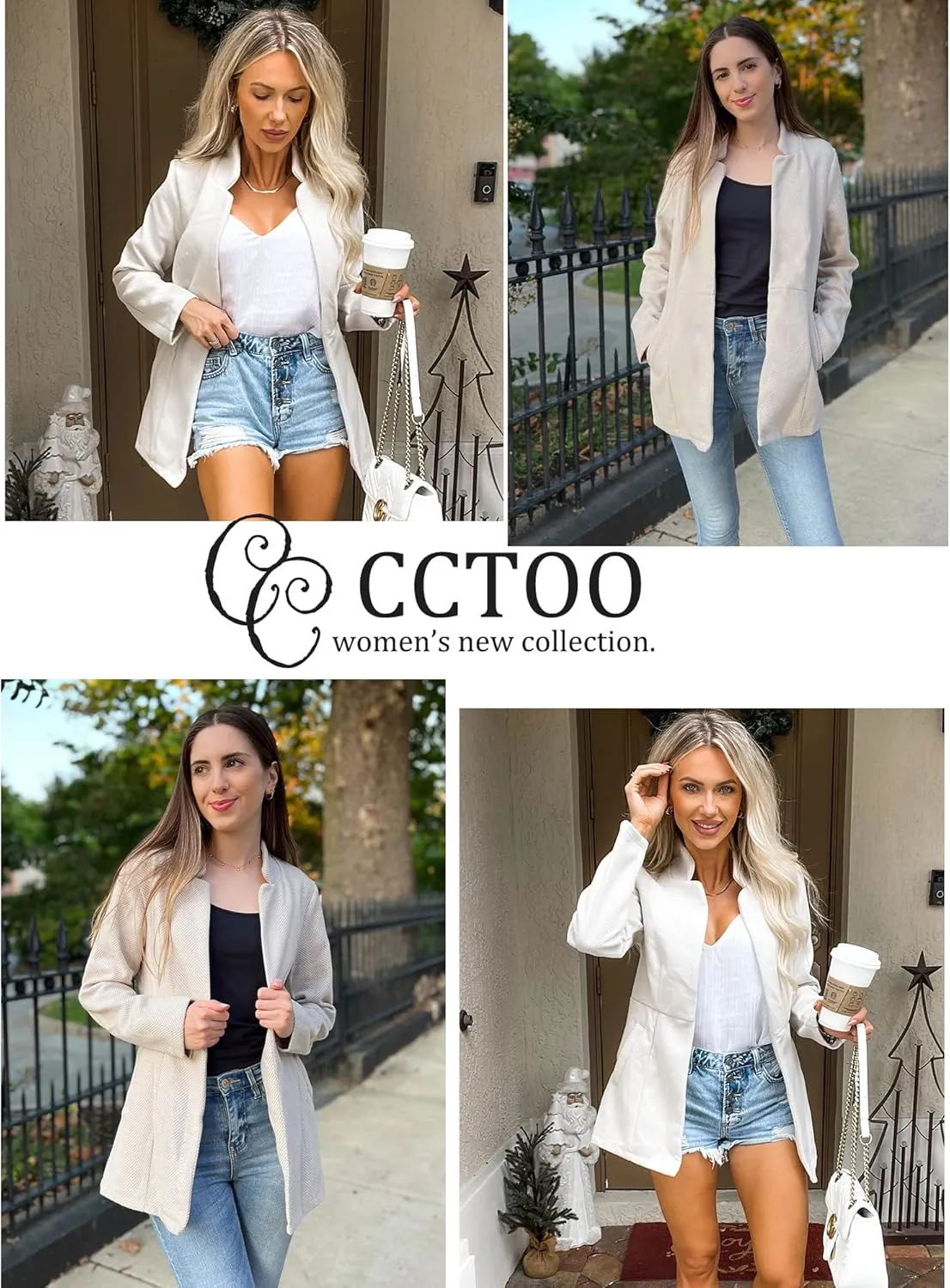 CCTOO Women's Coat Casual Open Front Blazer Long Sleeve Stand Collar Solid Trench Business Work Office Jacket Outwear